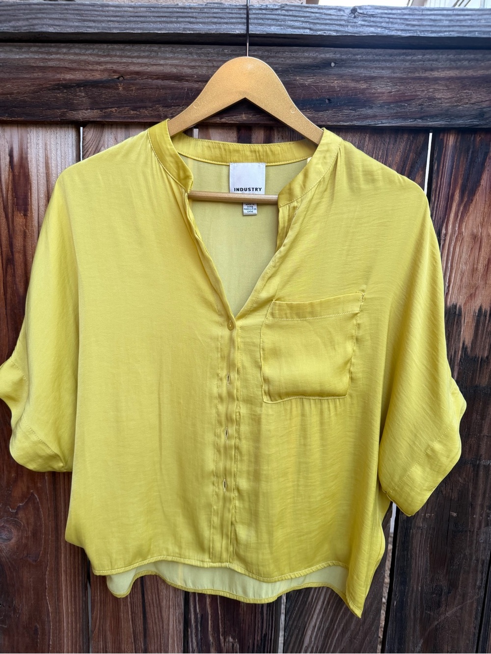 Urban outfitters [Industry] Chartreuse Yellow Satin Button Down Blouse